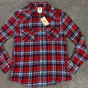 Levi's Pearl Snap Flannel Shirt Men's XL Fits like a Large Red Western